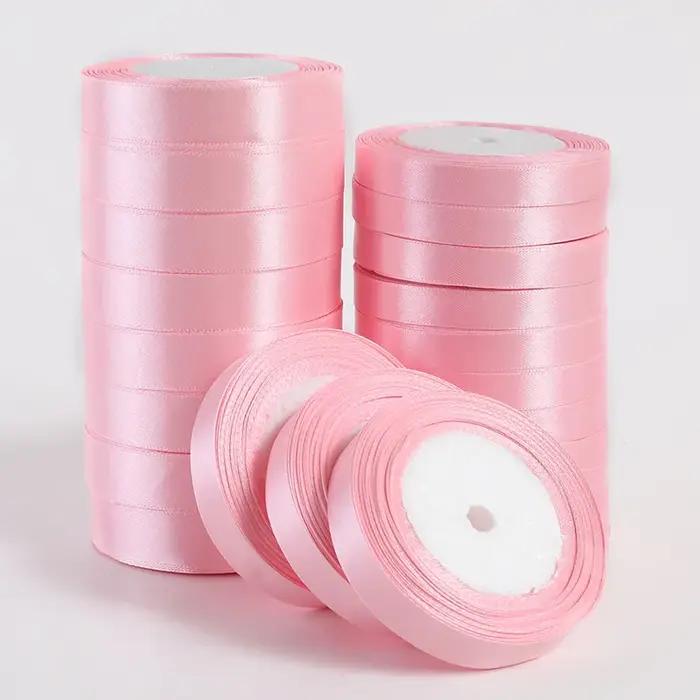 Rubans en Satin de soie rose, 22 mètres/rouleau, 6/10/15/20/25/40/50mm, pour bricolage, artisanat, n