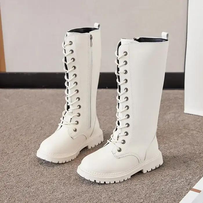 Bottes longues pour filles, hauteur des genoux, bottes de moto à la mode, plateforme souple en caout