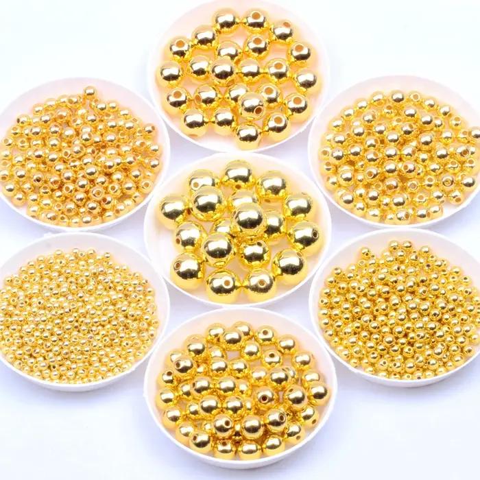 Perles d'imitation plaquées or/argent, 3mm-12mm, perles acryliques rondes espacées, perles dispersée