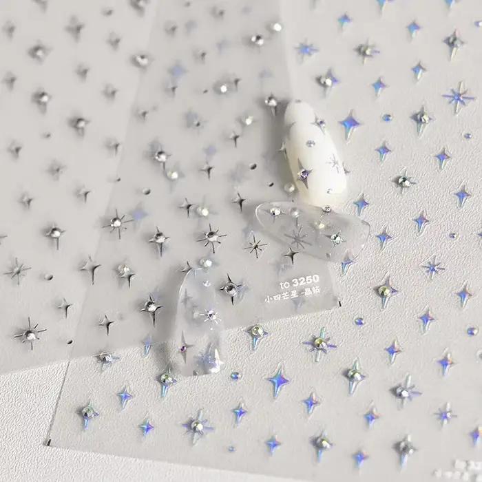 Autocollants pour ongles argentés 5D, 1 pièce, mini étoile en métal, autocollants pour nail art, aut