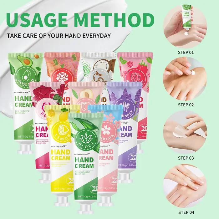 Ensemble de 30 crème pour les mains, 10 parfums, crème pour les mains basse sensibilité, format voya