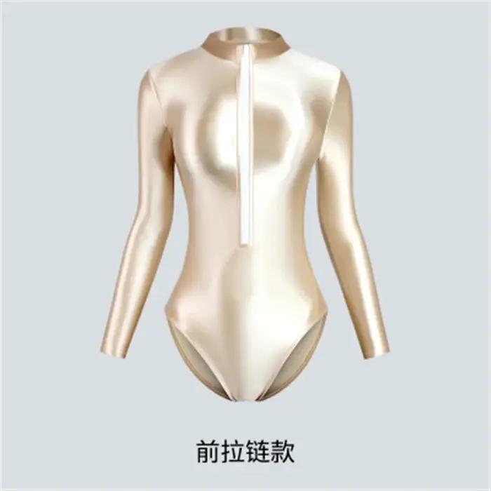 XClocKNYoung Maillot de bain femme sexy moulant brillant effet satiné, coupe haute, manches longues,