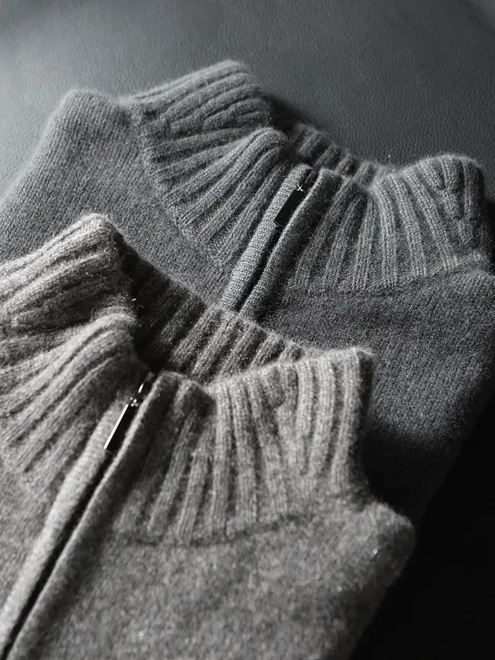 Pull en cachemire pur pour hommes, col mi-haut, demi-fermeture éclair, 5 broches, fermeture éclair é