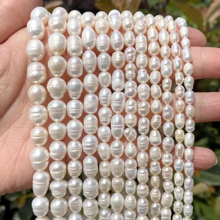 Perles d'eau douce 100% naturelles, vente en gros, A/AA/AAA, perles en forme de riz de haute qualité