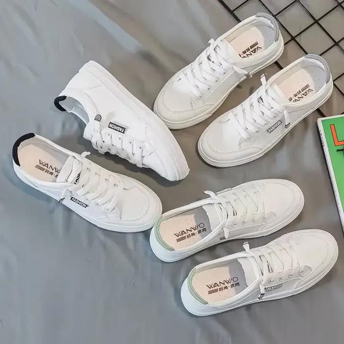 Baskets De marche en plein air femmes chaussures De course mode d'été blanc en cuir PU à lacets resp