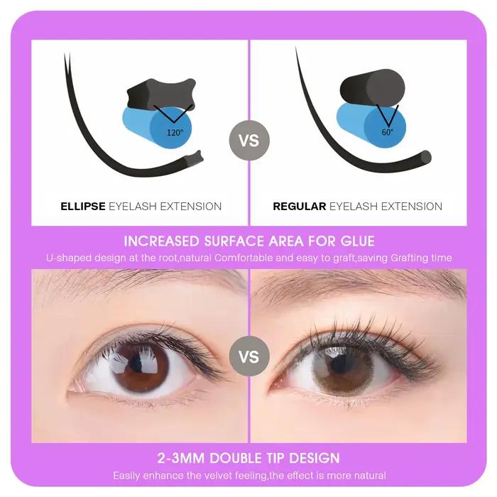 MASSCAKU Faux cils de vison Ellipse Extension de cils plats C/D Curl 0.15 0.20 0.25mm 8-18mm et méla