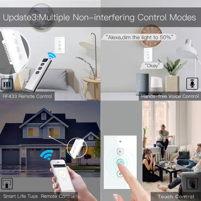 Joli variateur de lumière intelligent WiFi RF, 2 voies, 3 voies, vie intelligente, Tuya, nous contrô