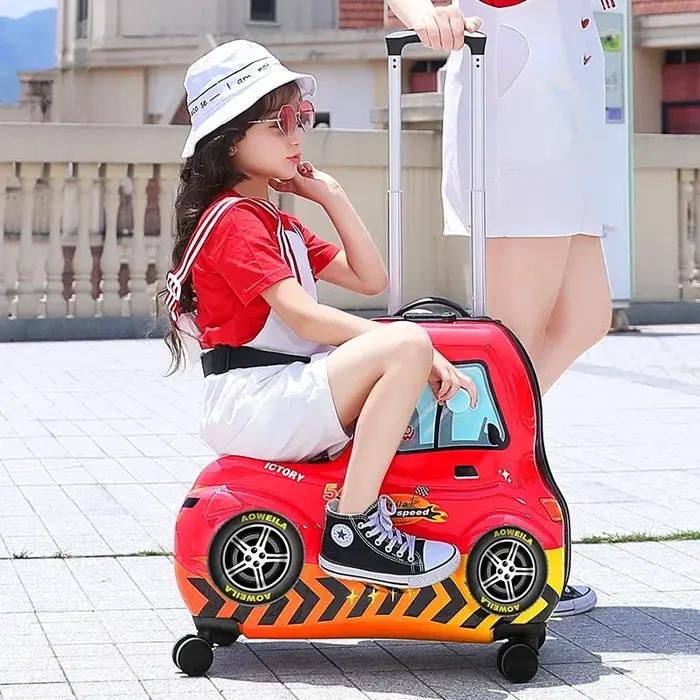 Valise de dessin animé pour enfants, valise pour enfants, chariot paresseux, bagages, assis et roulé