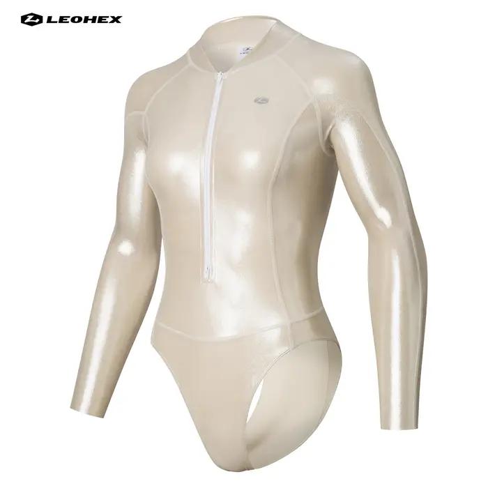 Maillot de bain manches longues LEOHEX femme - Style plongée brillant pour plage et piscine élégante