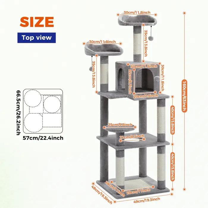 Tour d'arbre à chat à plusieurs niveaux pour chats d'intérieur, poteau à gratter recouvert de sisal,