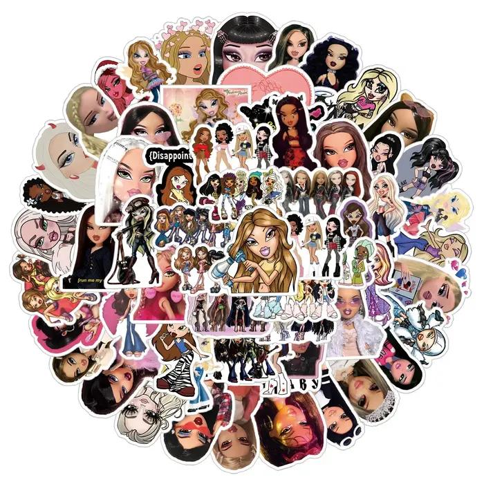 56/63 pièces dessin animé Bratz poupée Graffiti bricolage téléphone portable autocollant étanche