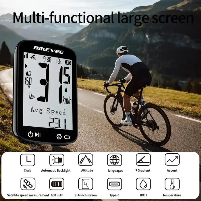 Ordinateur de vélo GPS sans fil avec rétro-éclairage compteur de vitesse odomètre analyse de données pour cyclistes sorties nocturnes entraînements randonnées