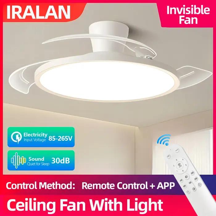 IRALAN-Ventilateur de Plafond Invisible Moderne avec Lumière LED, Moteur DC, Grand Volume d'Air, Tél