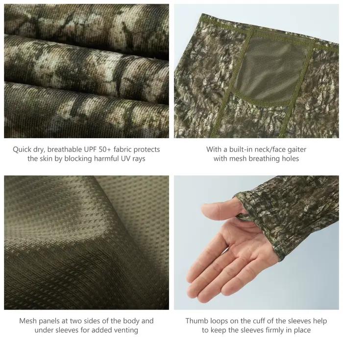 Bassdash-Chemises de chasse à manches longues pour hommes, sweat à capuche de pêche camouflage, Udis