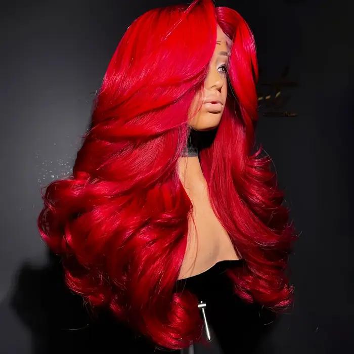 Perruque Lace Front Wig Body Wave transparente HD 13x4, perruque Lace Front Wig rouge, bordeaux, den