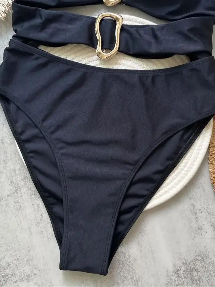 Maillots de bain pour femmes une pièce avec anneaux en métal découpé, coupe bandeau et jambe haute, trois couleurs sexy pour occasions spéciales et vacances