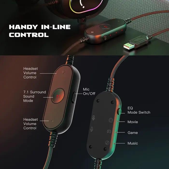 Fifine – casque de jeu dynamique RGB, avec micro, sur-oreille, son Surround 7.1, PC PS4, PS5, 3 Opti