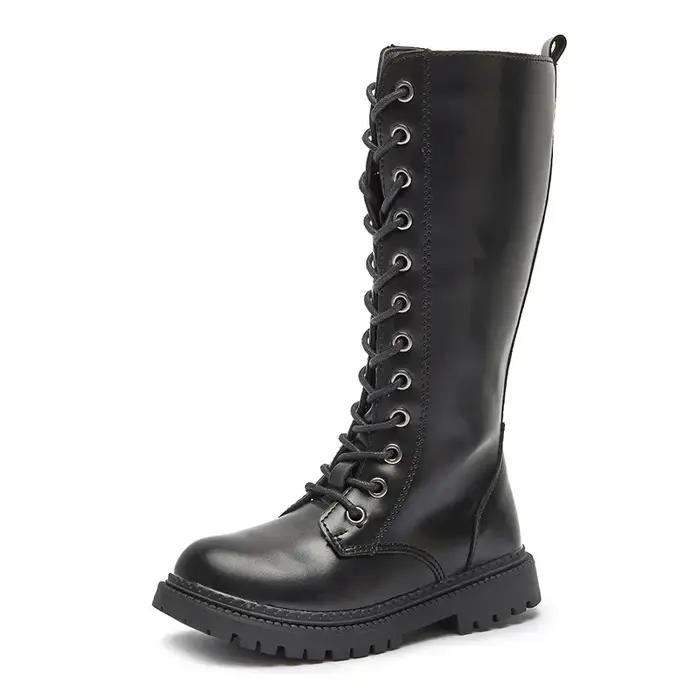 Bottes longues pour filles, hauteur des genoux, bottes de moto à la mode, plateforme souple en caout