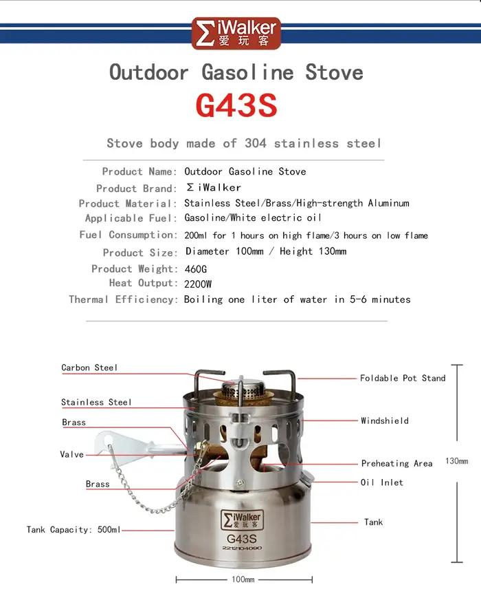 IWALKER G43 G43S poêle de Camping essence extérieure e poêle brûleur silencieux pour voyage pique-ni