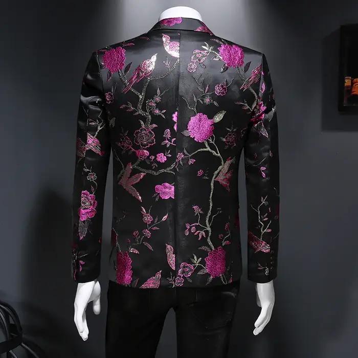 Veste Vintage Luxueuse à Imprimé Floral pour Homme, Tenue de Soirée, Club, Banquet de Mariage, Chant