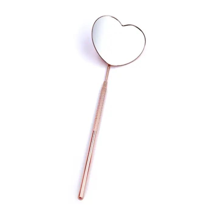 Miroir de contrôle d'extensions de cils en forme de cœur, miroir multifonction en acier inoxydable,