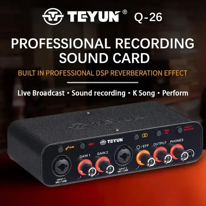 TEYUN Q26 2 canaux Interface Audio portable professionnelle console de carte son mini mélangeur USB