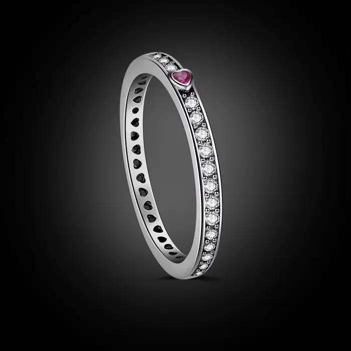 Bague européenne scintillante en argent Sterling AAA CZ S925, cœur rouge, pour femmes, fête d'annive