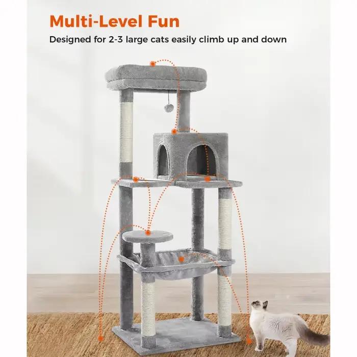Arbre à chat en sisal pelucheux avec condo à 2 portes, maison, 56.3 po