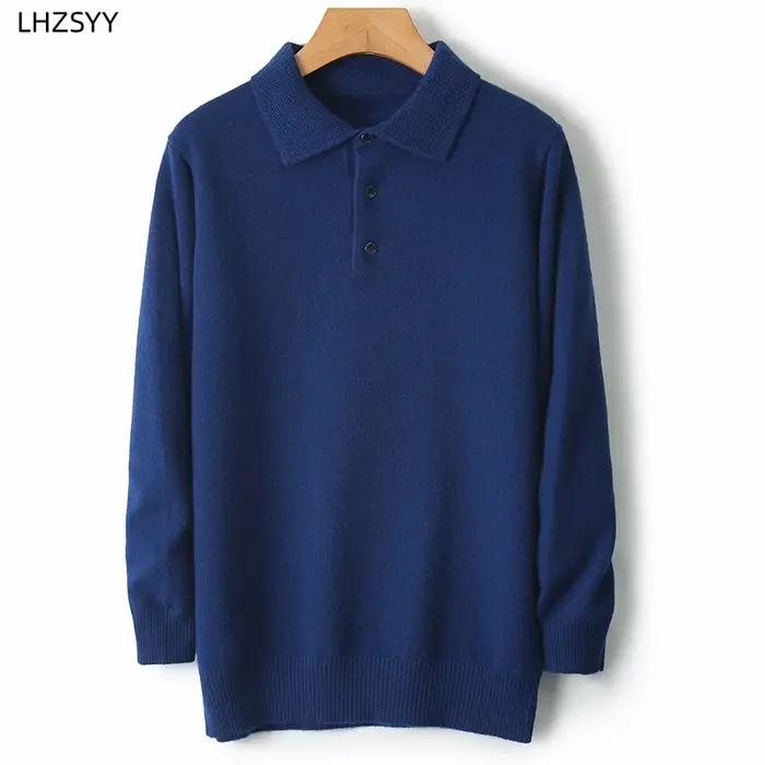 LHZSYY 100% laine mérinos Cardigans chauds hommes revers pull à manches longues col POLO chandails h