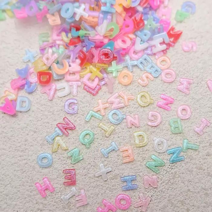 Breloques pour Nail Art, mélange de lettres, couleur bonbon, avec paillettes, résine, strass, Kawaii