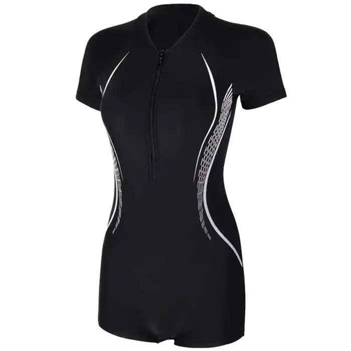 Femmes une pièce imperméable athlétique Protection solaire plage maillot de bain à manches courtes s
