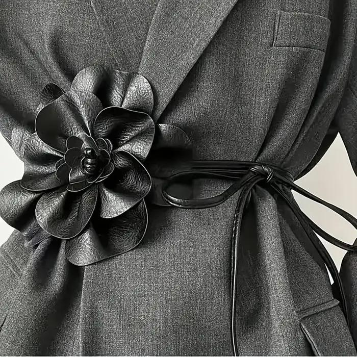 Ceinture de taille bohème en cuir PU – Grande ceinture enveloppante à cravate florale avec nœud pour