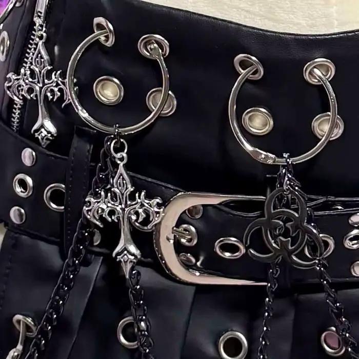 Mini-jupe gothique emo en cuir PU pour adolescentes, style grunge, punk rock, festival, rave, Y2K, v