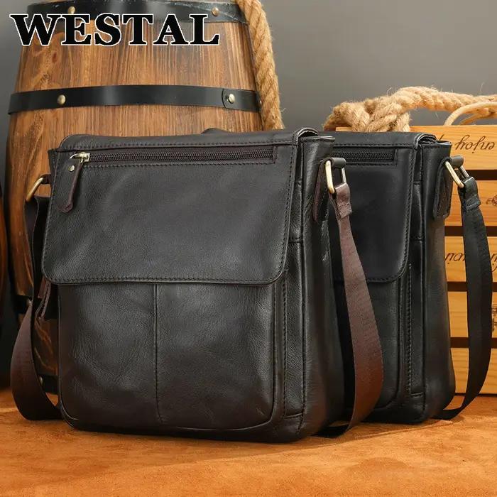 WESTAL sacs pour hommes en cuir véritable sac de messager bandoulière sacs à bandoulière pour homme