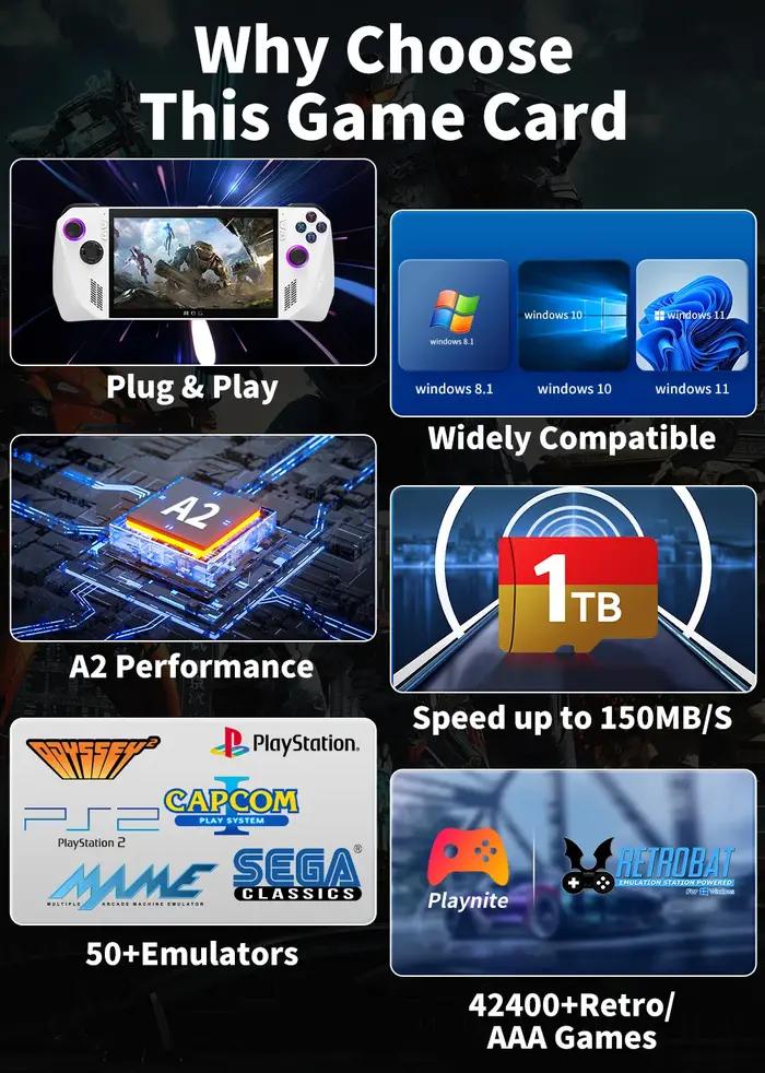 Carte de jeu TF pour ROG ALLY/Rog ALLY X/Wins Handheld/PC Playnite & Retrobat Console de jeu 52400 +