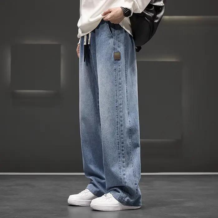 Jean de lavage à jambes larges pour homme, pantalon neutre, couleur unie, ample, décontracté, droit,