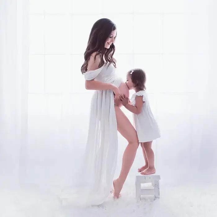 Maternité dentelle mousseline de soie épissage avant fendu robe été Sexy Photo femmes enceintes bébé