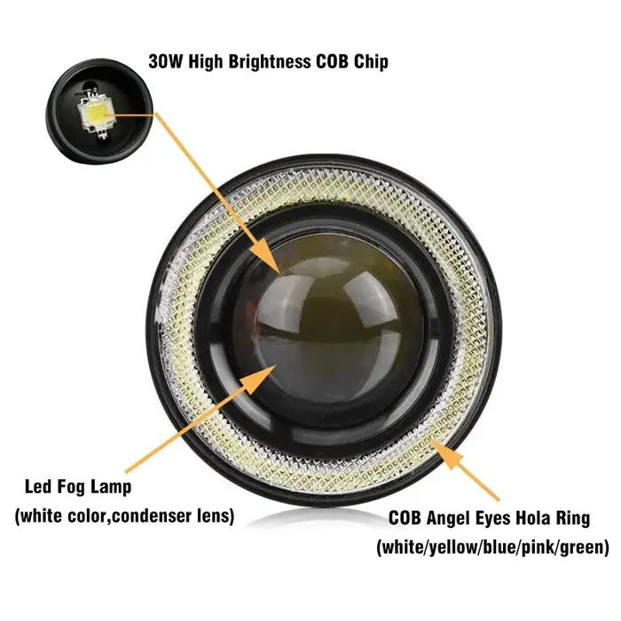 2 pièces 3.0 Angel Eyes antibrouillard 12V universel 2.5 COB LED lampe DRL 3.5 feux de conduite blan
