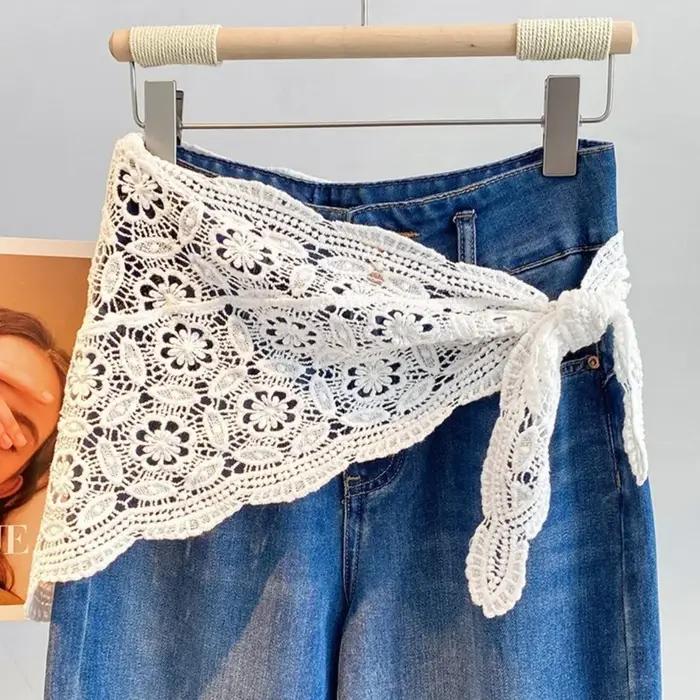 Rideau de pet à garniture en dentelle, Mini jupe ajourée, coupe cintrée, joli rideau de hanche Y2K,