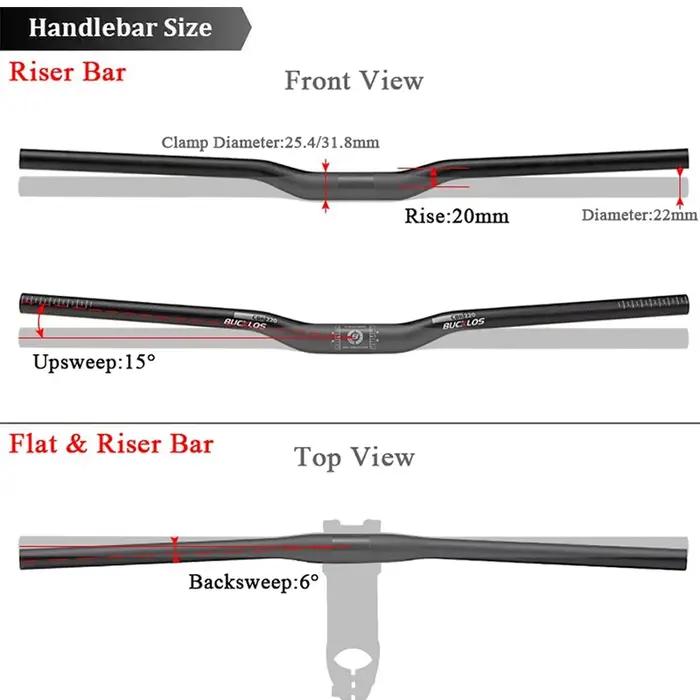 Guidon VTT carbone BUCKLOS 31.8mm 25.4mm ultraléger 660/720/760mm riser barre pièces