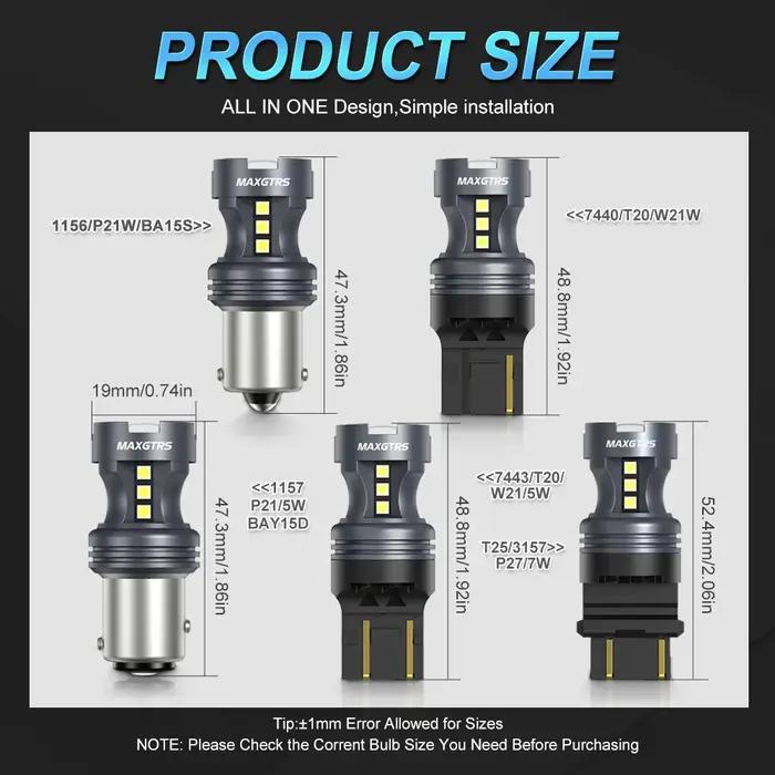 2x Ampoules LED P21W BA15S Canbus 1156 BAY15D 1157 P21/5W T20 W21W pour voiture, 6500K Blanc Rouge,