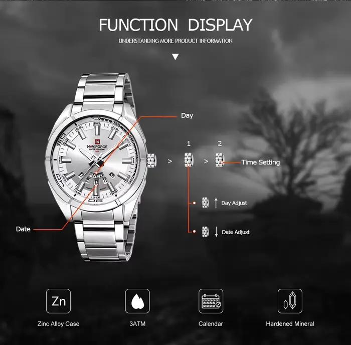 NAVIFORCE montre décontractée classique pour hommes en acier inoxydable teel Sport étanche hommes mo