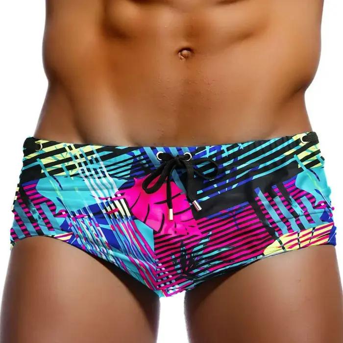 Maillot de bain Sexy pour hommes, imprimé feuilles, Boxer, slip, Bikini, coupe brésilienne, maillot