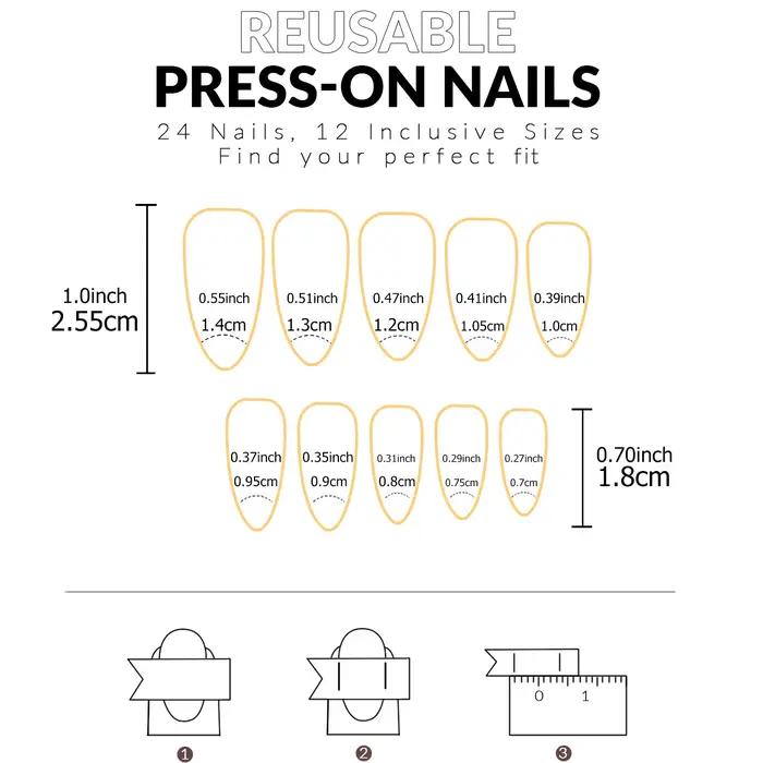 24 pièces-ongles en amande à bordure blanche française-ensemble de Nail Art blanchissant avec faux o