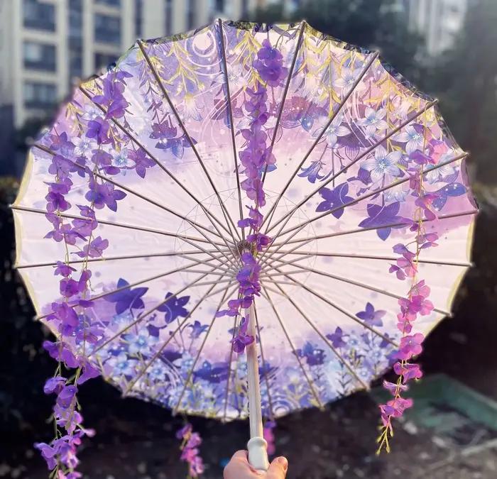 Hanfu – parapluie à pampilles violet lavande, Anime, coupe-vent, pour danse sur la plage, Cosplay, p