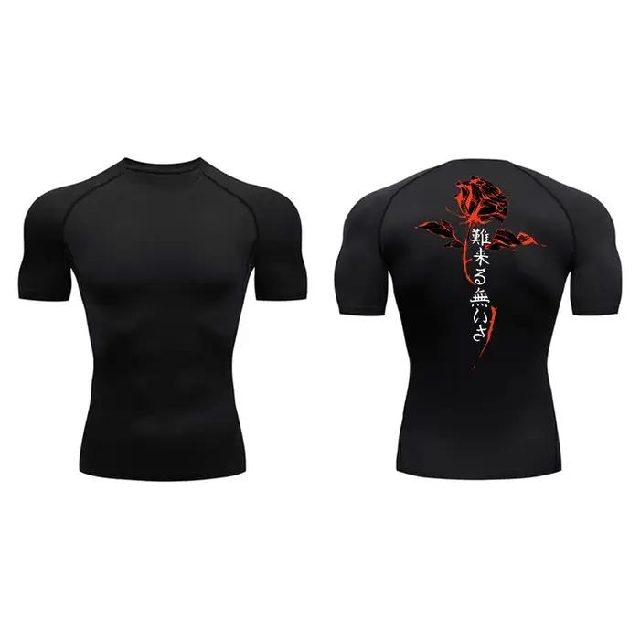 Chemises de Compression à manches courtes pour hommes, imprimé floral, T-shirts athlétiques d'été à