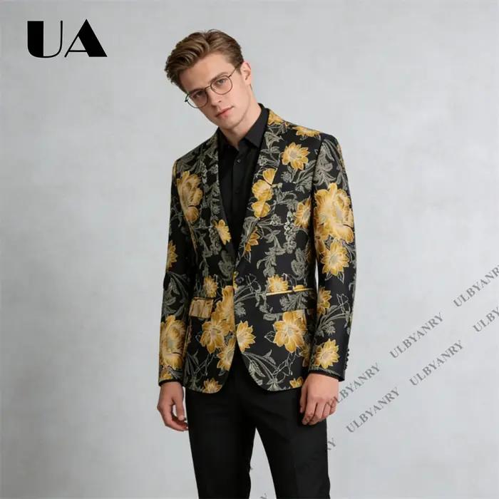 Ensemble de costume pour homme ULBYANRY, motif noir et or, veste formelle à revers cranté avec panta