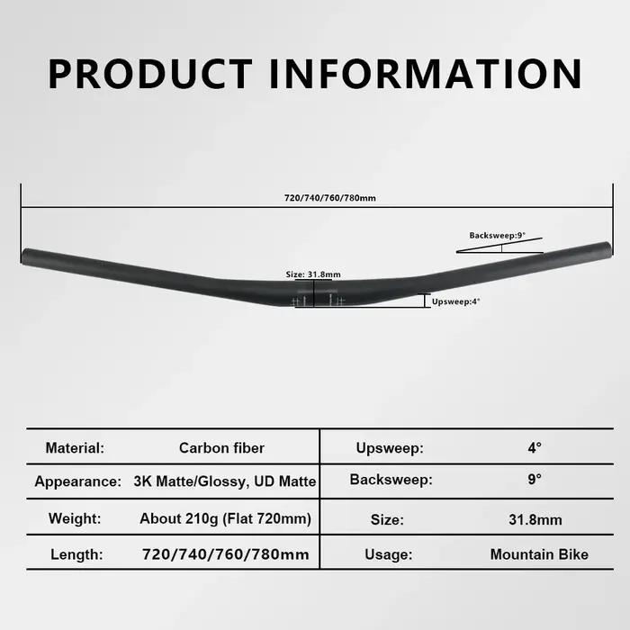 RXL SL 9-Guidon plat en carbone résistant pour VTT, guidon de vélo, accessoires de VTT, UD 256, 31.8