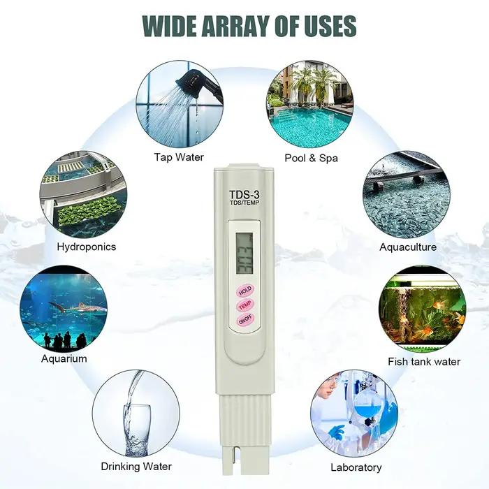 Testeur d'eau numérique TDS, stylo de qualité de l'eau PPM, plage de mesure 0-9999 PPM, idéal pour l