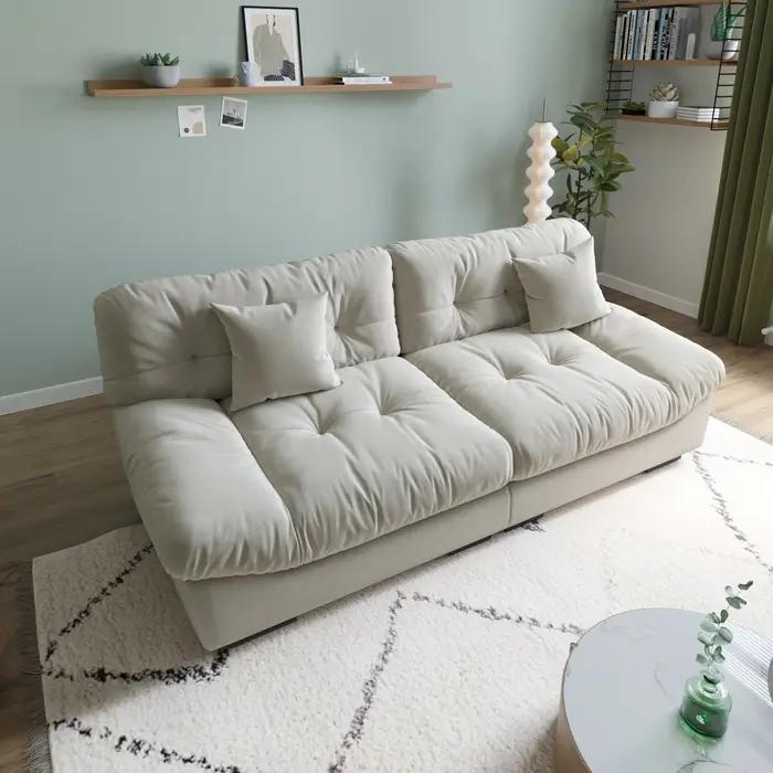 Canapé en tissu de velours sablé pour salon, canapé sectionnel moelleux, causeuse minimaliste modern